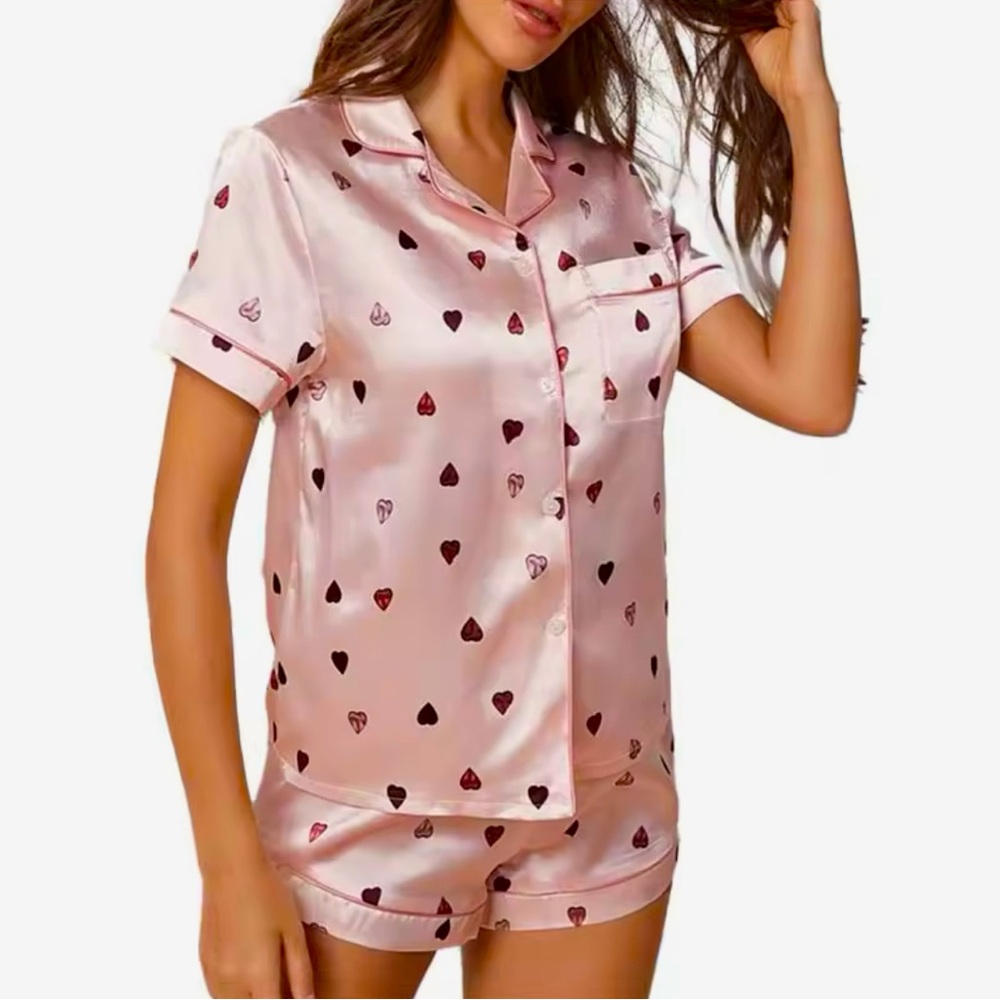 NWT Women Two Piece Set Silk Satin Pajamas